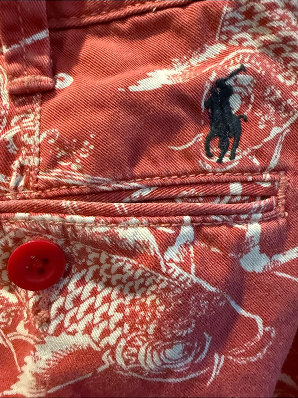 Ralph Lauren White Shirt Red Embroidered Pony Koi Fish Relaxed Fit Men Size 32